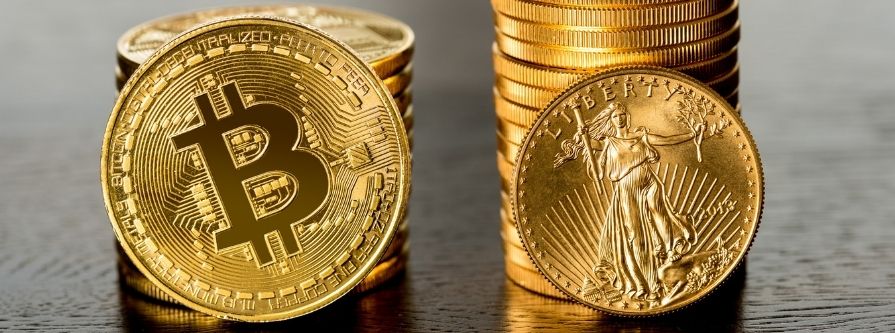 Bitcoin et dollar US en or